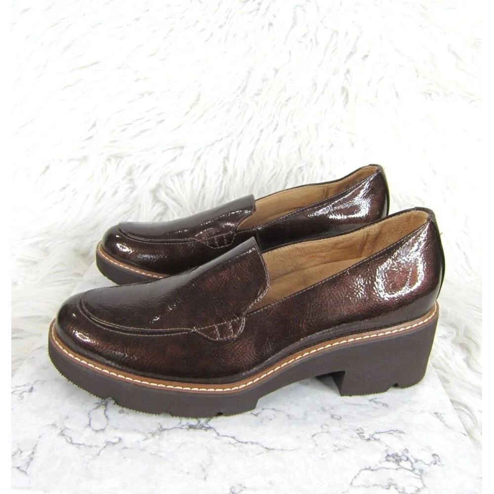 Naturalizer Cabaret Lug Sole Loafer Shoes Brown Patent Leather Women's Size 8 M
